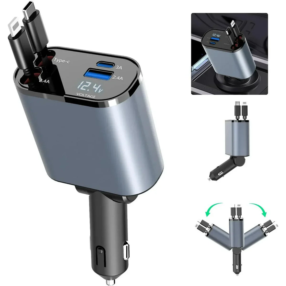 4 in 1 Retractable Car Charger with Star Projection Night Light — image 1