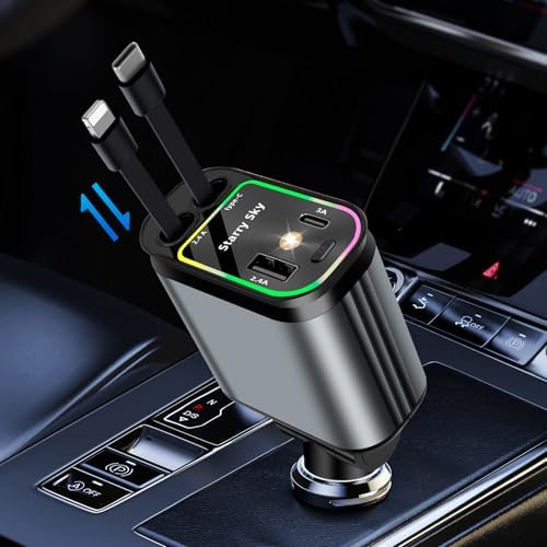 4 in 1 Retractable Car Charger with Star Projection Night Light