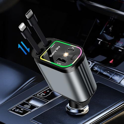 4 in 1 Retractable Car Charger with Star Projection Night Light