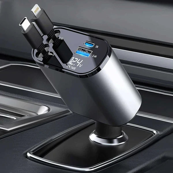 4 in 1 Retractable Car Charger with Star Projection Night Light